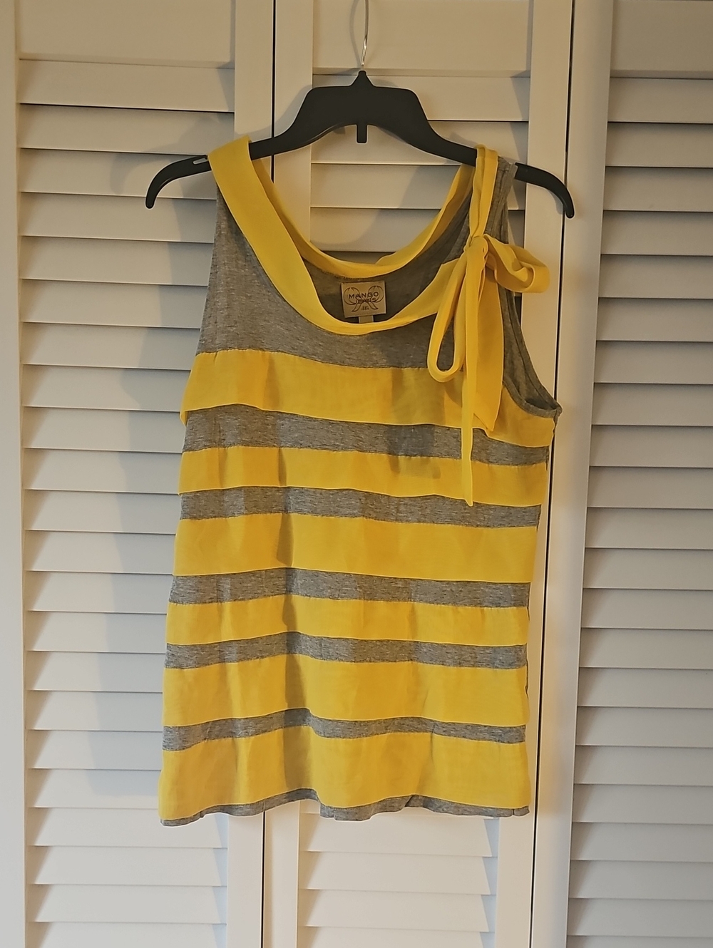 Mango Yellow and Gray Striped Tie-Shoulder Tank